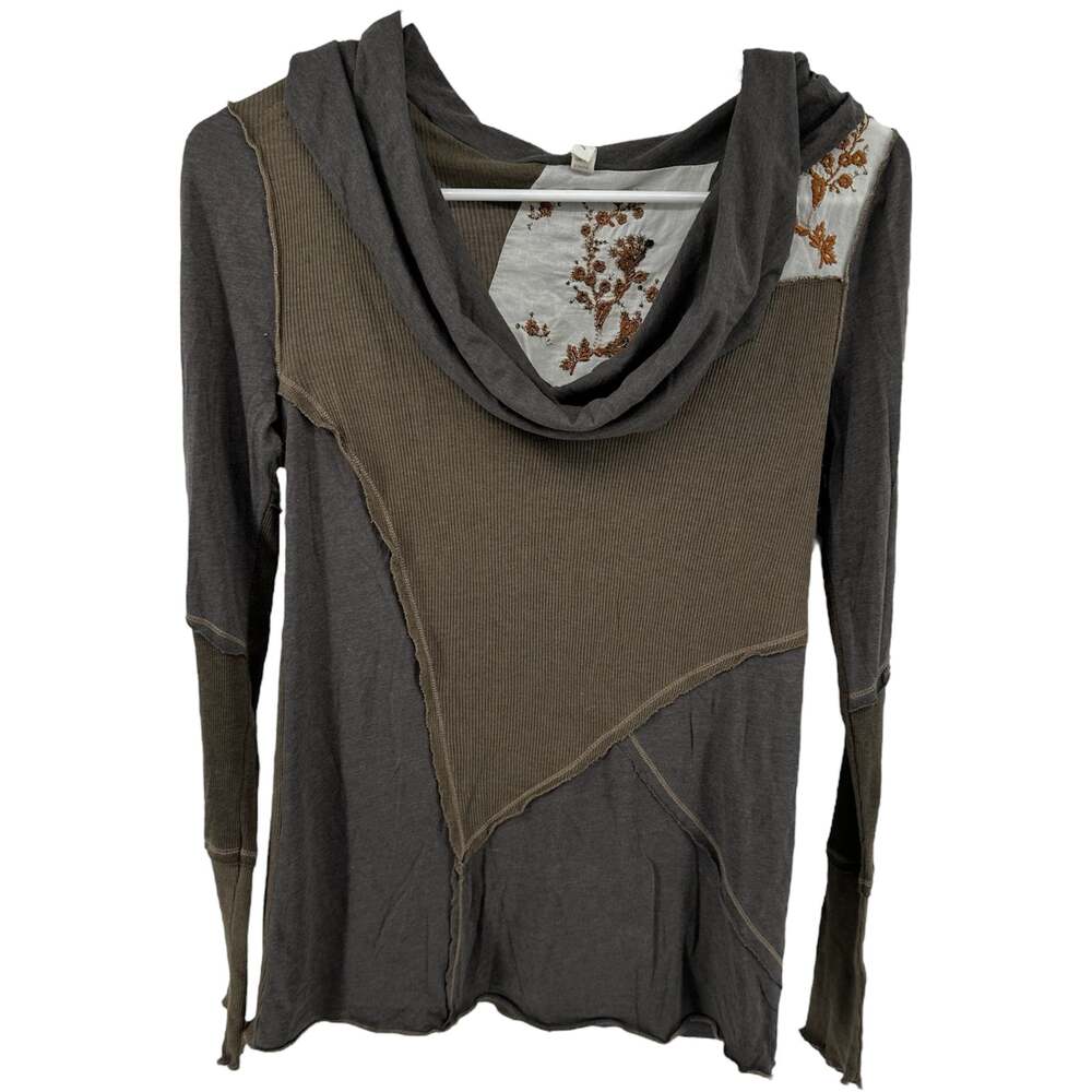 Anthropologie Tiny Blouse Cowl Neck Patchwork Long Sleeve Olive Green S